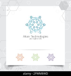 Geometric circle logo design with concept of atom symbol . Abstract circle vector element used for science. Stock Vector