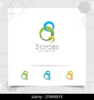 Circle logo design illustration with three swirl circle vector for business, app, and technology. Stock Vector