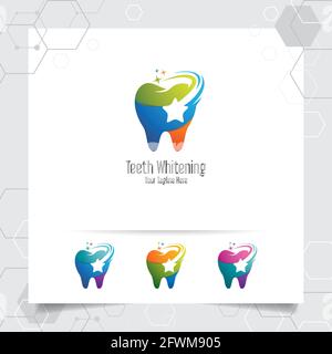 Dental logo dentist vector design with concept of star symbol and tooth icon . Dental care for hospital, doctor, clinic, and health. Stock Vector