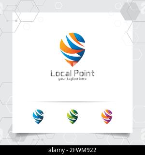 City locate logo vector with concept of abstract pin map locator symbol design for travel, local guide, gps, and tour. Stock Vector