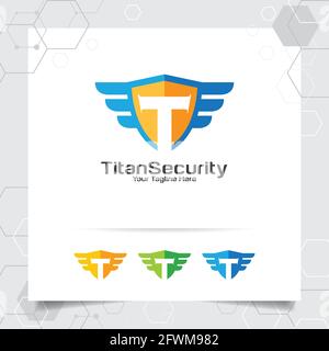 Letter T logo design vector concept of shield security and T icon inside for for internet data privacy lock. Stock Vector