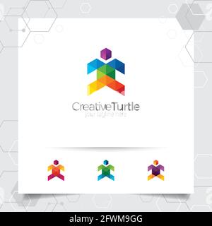 Turtle vector design illustration with colorful triangle and pixel concept. Turtle logo vector for app, business, and studio. Stock Vector