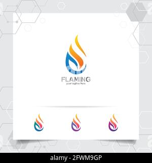 Fire logo design vector with concept of fire blazing . Oil gas logo for mining industry and fuel processing. Stock Vector
