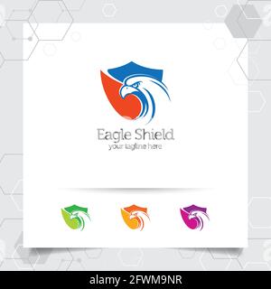 Eagle shield logo vector design with concept of security guard and eagle head icon illustration for data protection, privacy lock and system security. Stock Vector