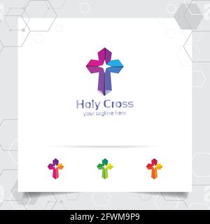 Christian cross logo design with the concept of religious symbol. Cross vector icon for church, baptism, Stock Vector