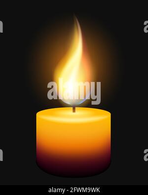 Burning Wax Candle on Black Background. Vector Illustration. Stock Vector