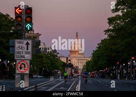 The last rays of the sun shine on the United States Capitol Building in Washington, D.C. Stock Photo