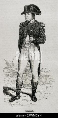 Napoleon Bonaparte (1769-1821). French military and political leader. As Napoleon I, he was Emperor of France (1804-1815). Portrait. Engraving by Severini. Historia General de España by Padre Mariana. Madrid, 1853. Stock Photo