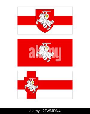 Variants of the image of flags with the application of the historical coat of arms of modern Belarus and the Grand Duchy of Lithuania. Chase. Flat vec Stock Vector