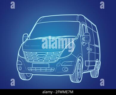 Hand drawn sketch of a modern car vector illustration with blue background Stock Vector
