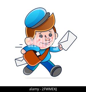 Simple cartoon of a postman running delivering mail. Speed, express, service concept and theme Stock Vector