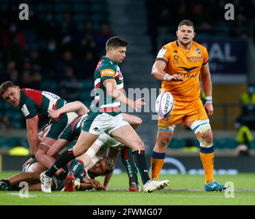 TWICKENHAM ENGLAND - MAY 21: Ben Youngs of Leicester Tigers  during Challenge Cup Final match between Leicester Tigers and Montpellier, at Twickenham Stock Photo