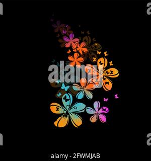 Abstraction with colorful cute simple flowers and butterflies. Vector illustration Stock Vector