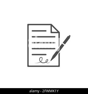 Pen signing a contract with signature The process of business financial agreement Stock Vector