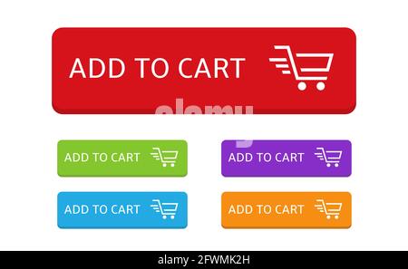 Add to cart button set Shopping cart icon Flat design Stock Vector