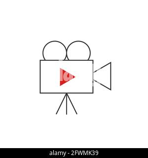 Video camera with red play sign Video production simple icon Stock Vector