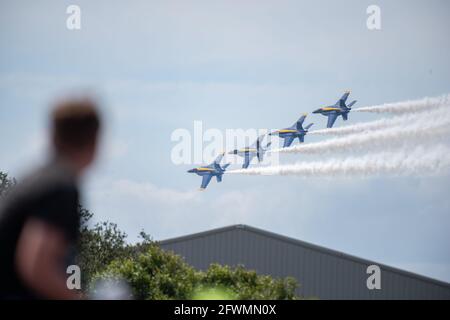 Onlooker Watching the Blue Angels Perform at an Airshow Stock Photo