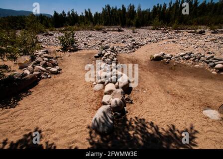 Rock arrangement at Norrish Creek in Dewdney, Mission, British Columbia, Canada Stock Photo