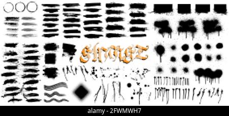 Very nice collection grunge, hi level traced. Grunge texture - brush stroke, spray graffiti, drops, brush lines, splashes, ink strokes and other. Ink Stock Vector