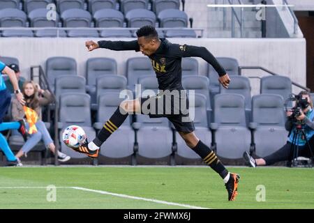 Los Angeles FC midfielder Mark-Anthony Kaye (14) during a MLS game against the Colorado Rapids, Saturday, May 22, 2021, in Los Angeles, CA. LAFC defea Stock Photo