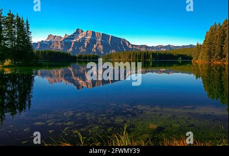 Mount Rundle from Two Jack Lake, Banff National Park, Alberta, Canada Stock Photo