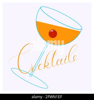 abstract minimal cocktails logo with cherry and tilted glass 2 Stock Vector