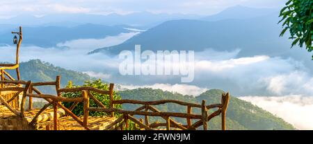 Morning landscape in the valley of clouds attracts tourists to visit, take pictures to greet the new day in the highlands near Da Lat, Vietnam Stock Photo