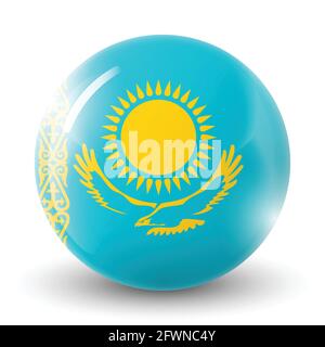 Glass light ball with flag of Kazakhstan. Round sphere, template icon. Kazakh national symbol. Glossy realistic ball, 3D abstract vector illustration Stock Vector