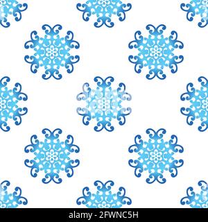 Winter seamless pattern with blue gradient snowflakes on white background. Vector illustration for fabric, textile wallpaper, posters, gift wrapping Stock Vector