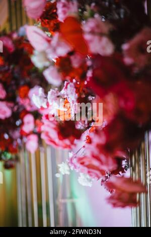 beautiful natural flowers as interior decoration, wedding background, copy space for text. Stock Photo