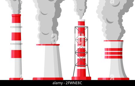 Smoking Factory Pipes Against White Background. Stock Vector