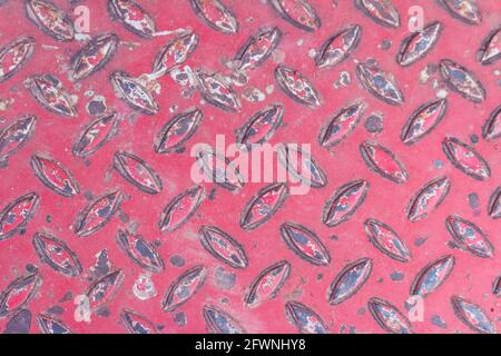 Old Texture of metal diamond plate in red color is rust background Stock Photo