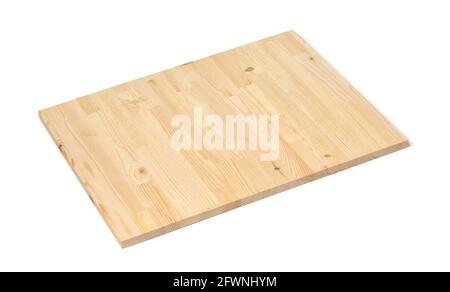 Unpainted wooden  finger jointed edge glued panel isolated on white Stock Photo