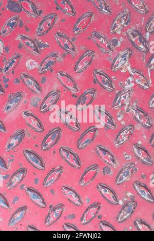 Old Texture of metal diamond plate in red color is rust background Stock Photo