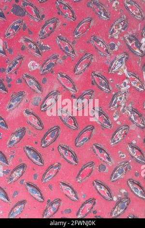 Old Texture of metal diamond plate in red color is rust background Stock Photo