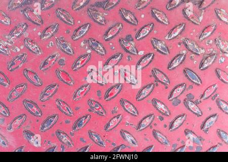 Old Texture of metal diamond plate in red color is rust background Stock Photo