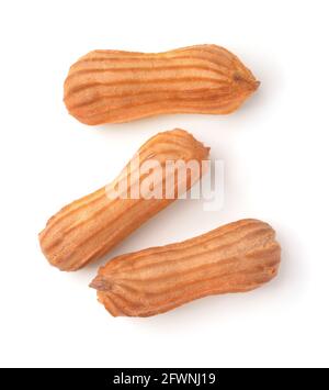Top view of  fresh baked eclairs isolated on white Stock Photo