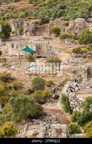 Kaunos Ancient city ruins in Dalyan town, Mugla, Turkey Stock Photo