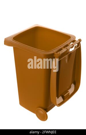 Plastic brown trash can isolated on white background Stock Photo