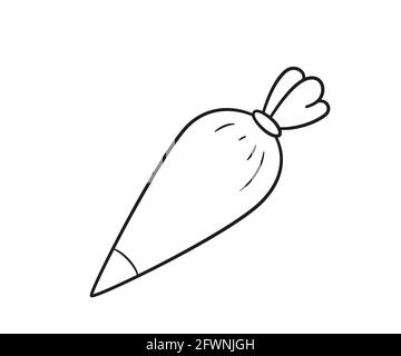 Hand drawn pastry Icing bag with nozzle. Baking piping bag. Vector illustration in doodle style on white background Stock Vector