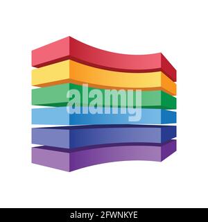 Stack of colored 3D blocks. Rainbow color geometric shapes. Abstract vector graphic element for design. Stock Vector
