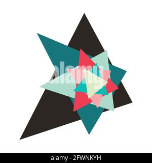 Stack of colorful triangles on white background. Modern geometric backdrop with copyspace. Template for banner or flyer design. Stock Vector