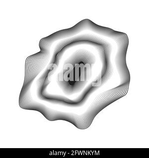 concentric black wavy lines that makes a rounded abstract organic shape. halftone lines with different thickness. vector element for design Stock Vector
