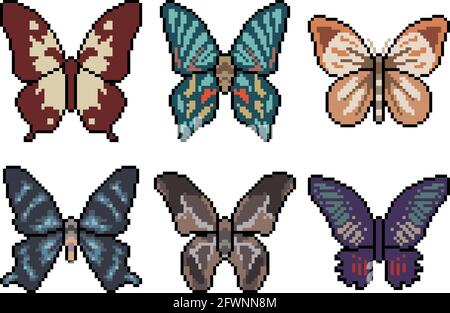 pixel art of butterfly top view Stock Vector