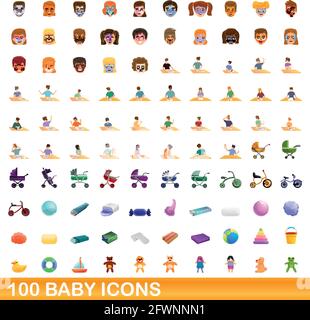 100 baby icons set. Cartoon illustration of 100 baby icons vector set isolated on white background Stock Vector