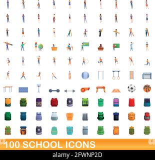 100 school icons set. Cartoon illustration of 100 school icons vector set isolated on white background Stock Vector