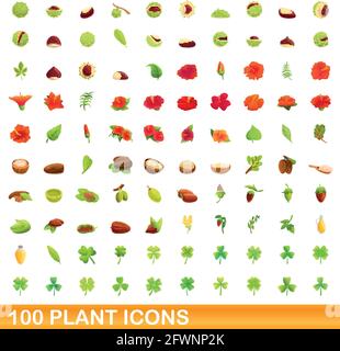 100 plant icons set. Cartoon illustration of 100 plant icons vector set isolated on white background Stock Vector