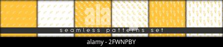 set of floral combinable seamless patterns. hand drawn tulip lineart botanical elements warm yellow and white. design for packaging wrapping fabric te Stock Vector