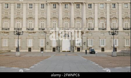 Royal Palace (Palacio Real) of Madrid, Spain, in the morning. Stock Photo