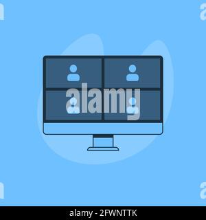 Online video call. Four users. Online webinar, meeting. Webinars and web meetings at the level of colleagues, modern education Stock Vector